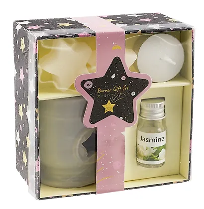 Подарочный Ароманабор Жасмин (аромалампа 1шт, свеча чайная 1шт, аромамасло 1шт, аромасвеча 2шт) (12,5х12х6,8) (12-MingFeng-A002-3) - фото 1