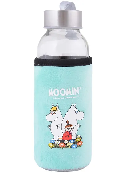 Бутылка в чехле велюр MOOMIN Муми-тролль, Фрекен Снорк и малышка Мю (стекло) (300мл) - фото 1