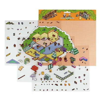 Наклейки-румбокс для создания миниатюрных сцен "Рынок", размер 264х211 мм. Металлический пинцет в наборе - фото 1