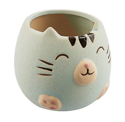 Кашпо Котик с закрытыми глазками (керамика) (8х8) (12-06650-202306-104) - фото 2