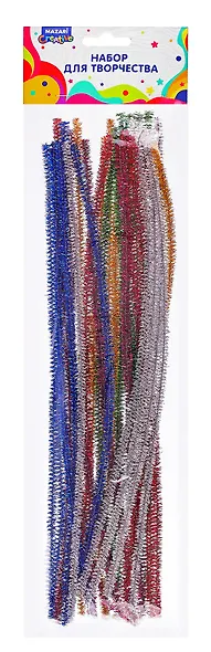 Набор для творчества: проволока синельная, d=0.6 см, длина 30 см, 30 шт. в упаковке, блестящая, микс 6 цветов, ОПП-пакет с европодвесом - фото 1