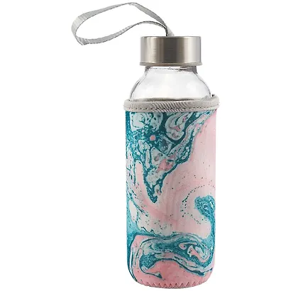 Бутылка в чехле с цветом Мрамор розовый с бирюзовым (стекло) (300мл)  (12-07229-239) - фото 1