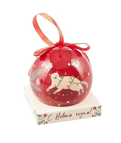 Елочный шар НГ Кот с гирляндой (пластик) (7,5см) (ПВХ Бокс) (12-TianJian-XL-02) - фото 2