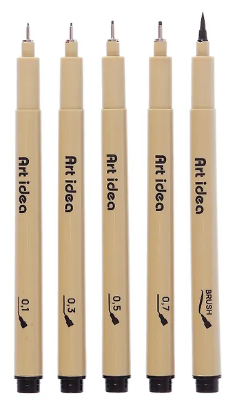 Набор линеров 5 штук 0,1/0,3/0,5/0,7/Brush, Art idea - фото 3