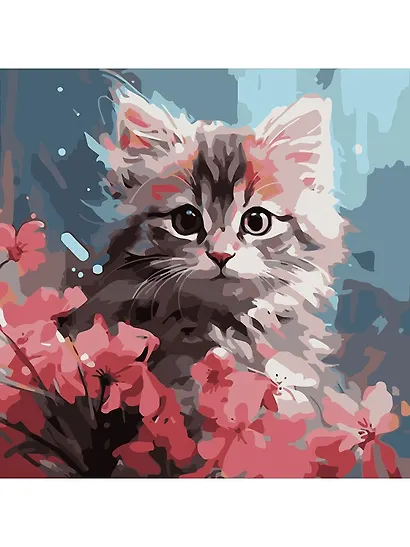 Холст с красками по номерам "Малыши. Котёнок в цветах", 30 х 30 см - фото 2