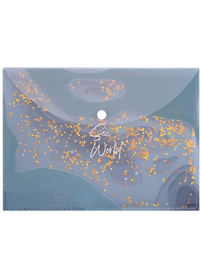 Папка-конверт А5 на кнопке "Мрамор" с сыпучками - фото 1