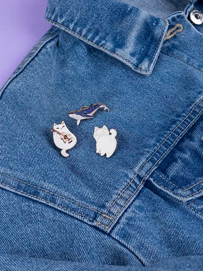 Набор металлических значков  Котики и  Кит (3шт) - фото 13