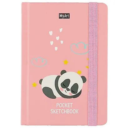 Скетчбук А6 48л "Pocket Скетчбук. Панда" белый офсет, резинка, тв.обложка - фото 1