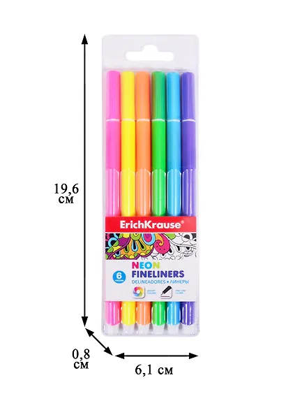 Ручки капиллярные Erich Krause, Neon, 6 цветов 0,4 мм - фото 2