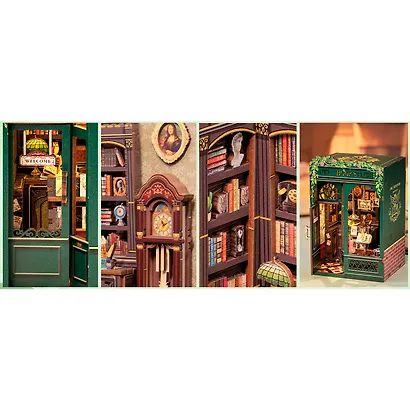 SD02 Конструктор интерьерный  – сборный домик CuteBee - Книжный магазин "Сова", 88 деталей (материалы: дерево, картон, пластик, металл), со световыми эффектами (подсветка интерьера), с питанием от 2хААА батареек (не включены), серия DIY, возраст 14+ - фото 11
