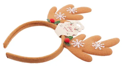 Ободок новогодний Рожки олененка со снежинками (коричневые) (текстиль) (12-6142-HNY7) - фото 4