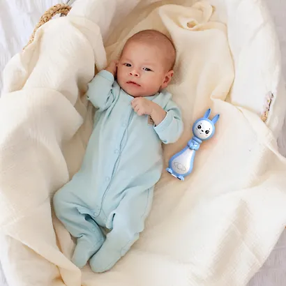 Зайчик Няня «Грызушка». Музыкальная интерактивная игрушка. Синий. 8 режимов, 7 функций - фото 4