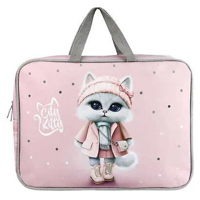 Папка для тетрадей А4+ "КОШЕЧКА В ПАЛЬТО" 34,5*26*7см, полиэстер, водоотталкив. ткань, молния - фото 2