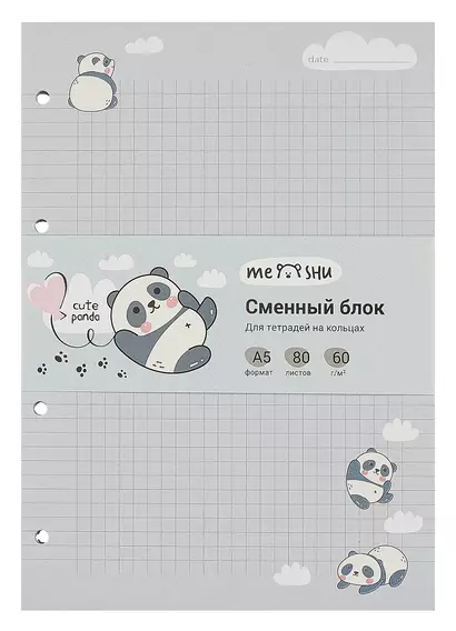 Сменный блок для тетрадей "Cute panda" 80 листов, 60г/м2, клетка - фото 1