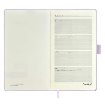 Ежедневник недатированный А6+ 160 листов "Краст" сиреневый, кожзам, твердый переплет, офсет, ляссе, застежка - фото 4