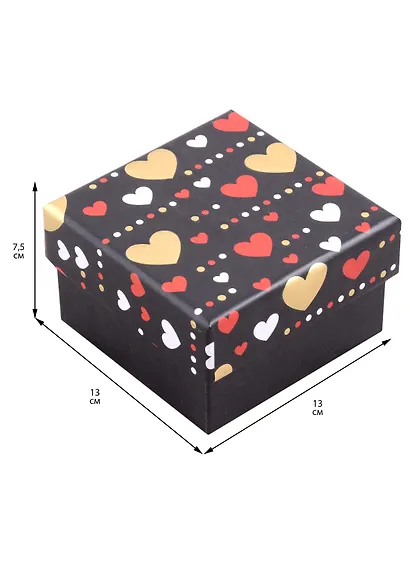 Коробка подарочная "Hearts on black" 13*13*7,5см, картон - фото 2