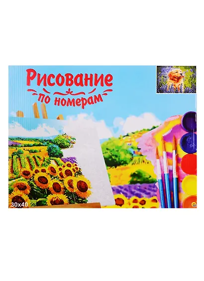 Набор для раскрашивания по номерам ТМ Рыжий Кот Холст Щенок в лавандовом поле 30х40см Х-9095 - фото 1
