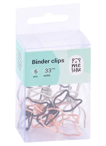 Зажимы для бумаг 33мм 6шт "Cute Cats" цветные, пл/уп, MESHU - фото 1