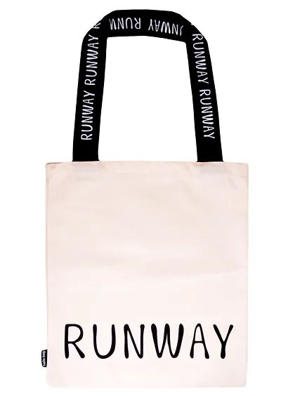 Сумка-шоппер Runway с надписью на ручках бежевая, текстиль 40см.*32см. - фото 1