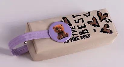 Пенал-косметичка "Пушистый мишка- Бежевый" 20*7,5*5см, на молнии мягкий - фото 4