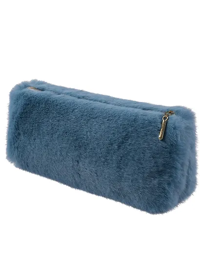 Пенал-косметичка из искусственного меха на молнии, с подкладкой, треугольной формы, голубой, Yoi - фото 6
