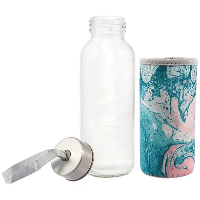 Бутылка в чехле с цветом Мрамор розовый с бирюзовым (стекло) (300мл)  (12-07229-239) - фото 2