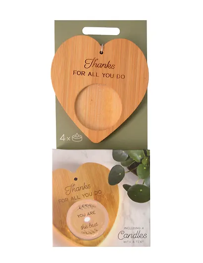 Набор чайных свечей с подсвечником Сердце Thank you (4 штуки) - фото 1
