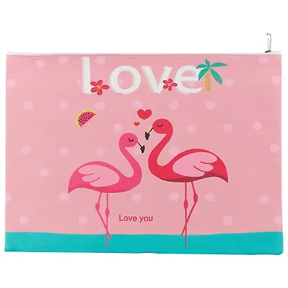 Папка для тетрадей А4 "Flamingo summer" молния, пластик, ассорти - фото 1