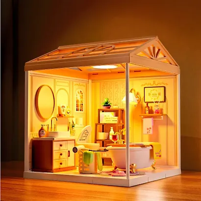 8009 Конструктор интерьерный для детского творчества – сборный домик Fairy Care «Ванная комната», количество деталей - 101 (материалы: пластик, металл, картон), со световыми эффектами (подсветка интер - фото 4