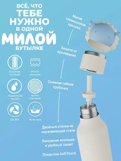 Бутылка для холодных и горячих напитков Asobu Bestie Овечка (460 мл) (69756) - фото 5