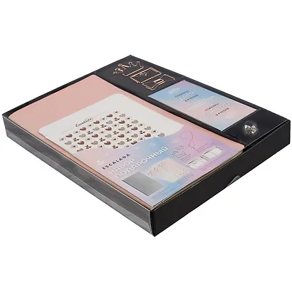 Записная книжка А6 96л розовая, мягкий переплет, стикеры+скрепки+брелок в комплекте, тонир.блок - фото 2