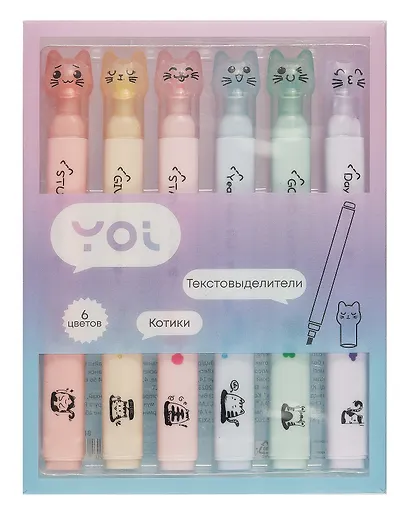 Текстовыделители Yoi, "Котики", 6 цветов - фото 6