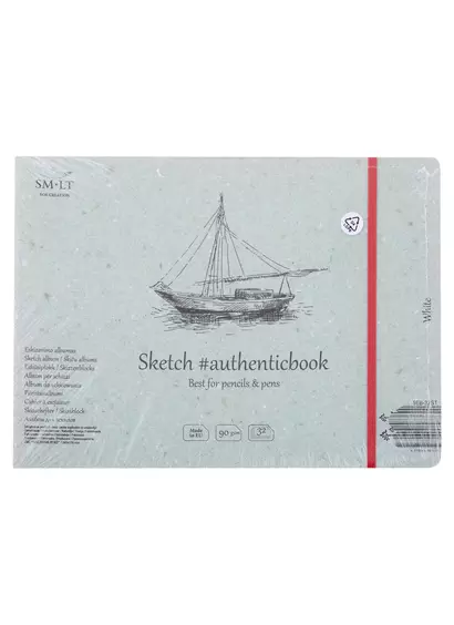 Скетчбук 24,5*17,6cм 32л "SMLT Art White authenticbook", на резинке, 90г/м2, белый, сшивка - фото 1