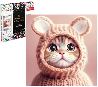 Алмазная мозаика "Котенок в шапочке" 20х20 см. - фото 1