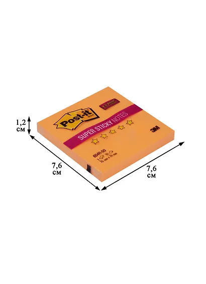 Блок бумаги 76*76 самоклеящийся SUPER 90 листов, неоновый оранжевый - фото 2
