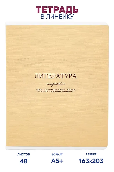 Тетрадь предметная "Литература", 48 листов в линейку серии "Dreamy", со справочным материалом, на скрепке, Be Smart - фото 1