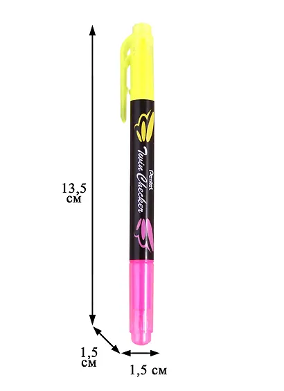 Текстовыделитель Pentel, Twin Checker, двухсторонний жёлтый, розовый 3,5 мм - фото 2