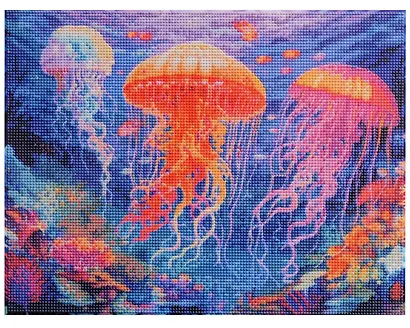 Алмазная мозаика (классическая) с подрамником, с полным заполнением "Разноцветные медузы", 30 х 40 см - фото 1