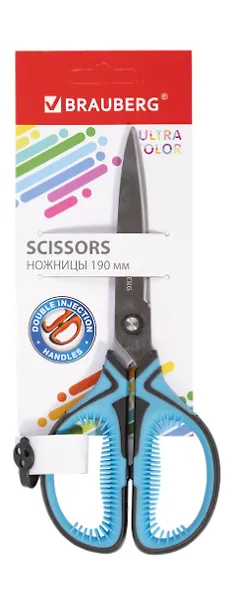 Ножницы 190мм "ULTRA COLOR" ассорти, резин.ребр.вставки, BRAUBERG - фото 1