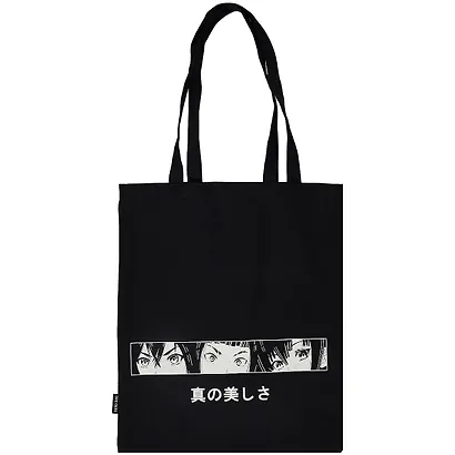 Сумка-шоппер Аниме Лица черная, текстиль 40см.*32см. - фото 1