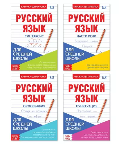 Шпаргалки для средней школы. Набор "Учим русский язык". Книги-шпаргалки (комплект из 4 книг) - фото 1