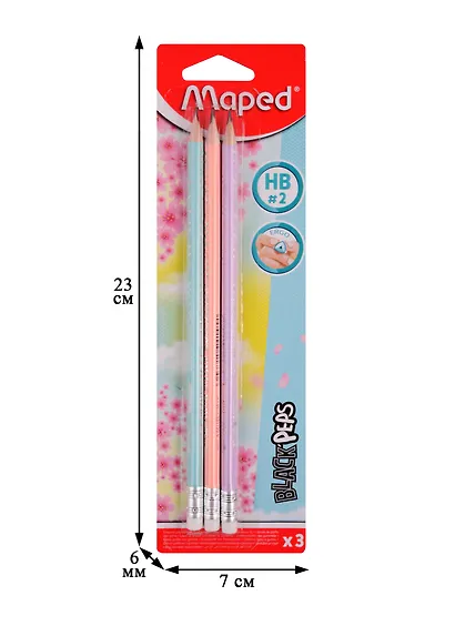 Карандаши чернографитные с ластиком «Pastel», Maped, HB, 3 штуки - фото 2
