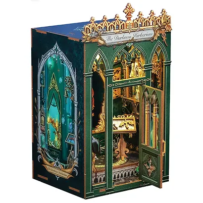 CWGA202 Конструктор интерьерный  – сборный домик CuteBee - Тёмный Гербарий, 98 деталей (материалы: дерево, картон, пластик, металл), со световыми эффектами (подсветка интерьера), с питанием от 2хААА батареек (не включены), серия DIY, возраст 14+ - фото 6