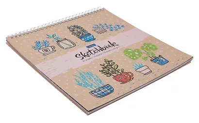 Скетчбук 240*240 30л "Ботаника" черн. внутр блок, крафт. внутр блок, 160 г/м2, тв.обложка, гребень - фото 2