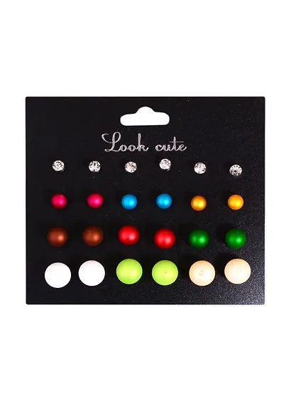 Бижутерия Пусеты в наборе, 12 пар Шары и стразы (упаковка) - фото 1