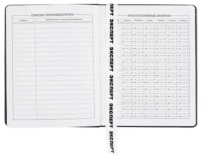 Дневник шк. "Черный с широким ляссе" кожзам, тв.переплёт, шелкография в одну краску, пантон, одно ляссе, загругл.углы, универс.шпаргалка - фото 3