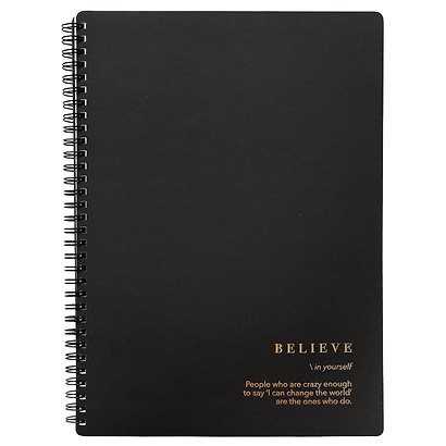 Тетрадь А4 96л кл. "Believe", черный, карт.обл., спираль, ламинация, микротекстурирование, тиснение золотой фольгой - фото 1