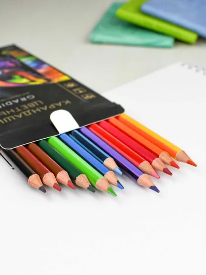 Карандаши цветные 12цв "ГРАДИЕНТ" двуцветн.грифель, к/к, подвес, Феникс+ - фото 12