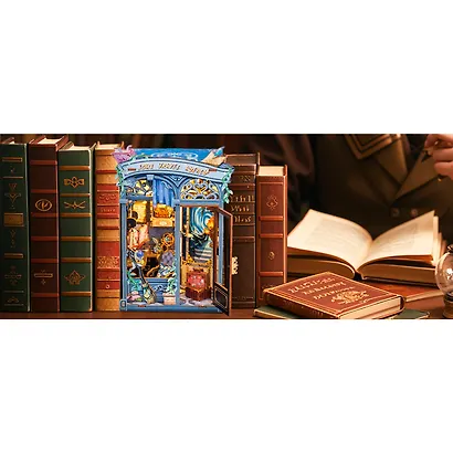 CWGA201 Конструктор интерьерный  – сборный домик CuteBee - Агентство "Душевное Путешествие", 99 деталей (материалы: дерево, картон, пластик, металл), со световыми эффектами (подсветка интерьера), с питанием от 2хААА батареек (не включены), серия DIY, возр - фото 12