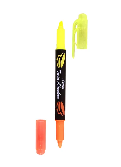 Текстовыделитель Pentel, Twin Checker, двухсторонний жёлтый, оранжевый - фото 3